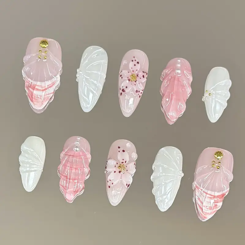 NailVesta CORALINE GLOW – 100% Handcrafted 3D Press-On Nails | Reusable, Long-Lasting, Salon-Quality