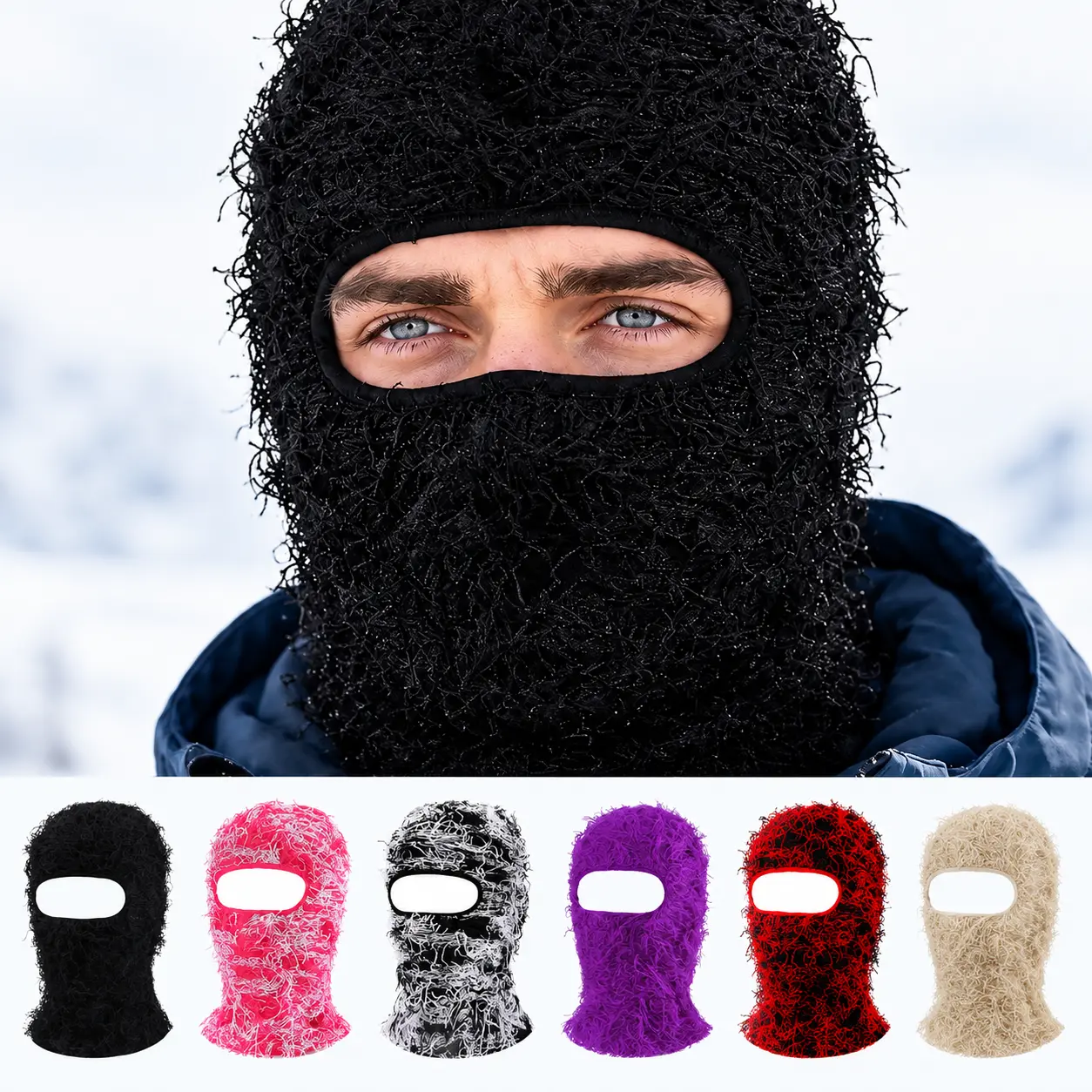 【Black Friday】Fuzzy Faux Fur Balaclava Ski Mask - Unisex Warm Winter Full Face Cover, Fluffy Cold Weather Accessory for Skiing, Halloween