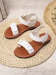Open Toe Flat Sandals, Minimalist Design, Premium Artificial Leather, Adjustable Velcro Strap, Anti-Slip Sole, Breathable, Size 1-6
