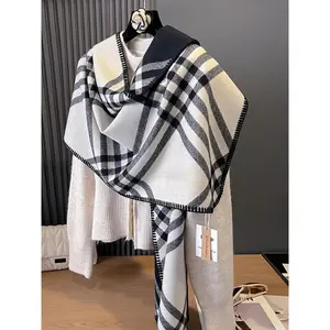 Casual Plaid Pattern Double Sided Thickened Shawl, Soft Warm Scarf for Fall & Winter, Fashion All-match Accessories for Women & Girls