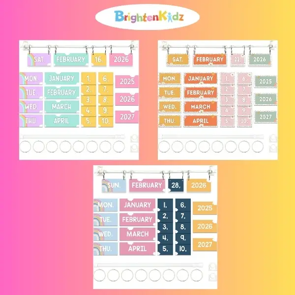 [B2S] Flip Classroom Calendar 2025–2027 (15.7x27.6) – Pastel Bulletin Board Set with 53 Date Cards – Teacher & Homeschool Learning Decor