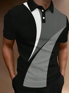 Men's Plus Size Fashion Casual Formal Business Knitted Polo Shirt, Colorblock Collar Design, Suitable for Sports Golf Business Occasions, Fitted