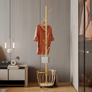 Modern Tree Coat Rack With Storage Basket & Multi Hooks | All-in-One Freestanding Organizer for Jackets, Hats, Bags | Stable Moveable Entryway Decor