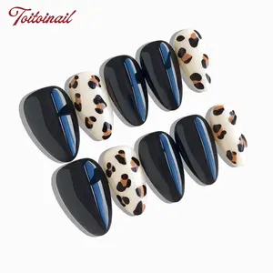Leopard Mix Handmade Press-On Nails | Short Almond Shape, 10pcs Handmade | Spring Summer Trending Black & White Leopard Print | Y2K Aesthetic & Baddie Nails | High Gloss Mirror Finish | Trendy Edgy False Nails Removable False Nails