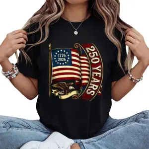 250th Patriotic American Independence Day 250 Year USA Flag Cotton T-shirt