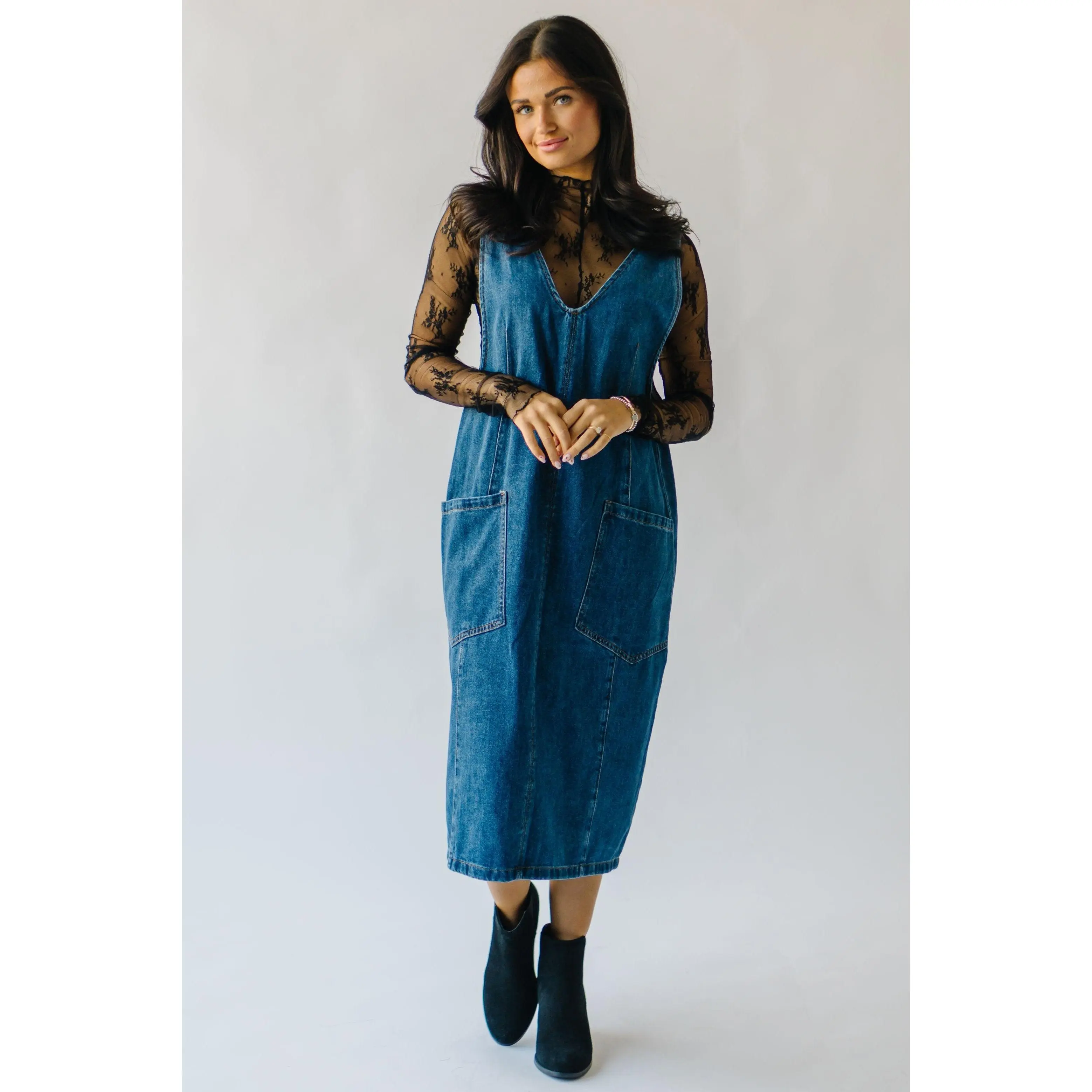 The Caffery Denim Overall Dress in Indigo Blue