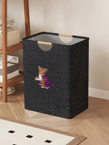Small Leopard Print Open Storage Box, Foldable Laundry Basket with Handle, Home Bathroom Collapsible Dirty Clothes Organizer
