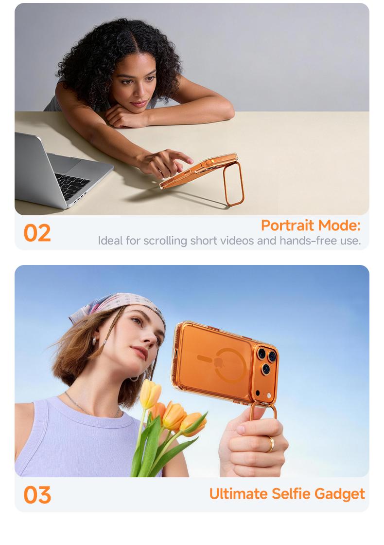 MAGICJOHN iPhone 17/17 Air/16/15 Pro Max Kickstand Case – Multi-Angle Adjustable Lens Stand with Raised Camera Protection