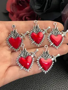 5pcs Flame Sacred Heart Sword Charm Enamel Thorns Sacred Heart Pendant Designer Charms Fit Jewelry Making DIY Jewelry Findings