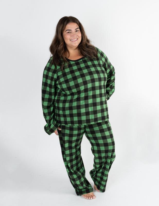 Women's Black & Green Plaid Cotton Pajamas