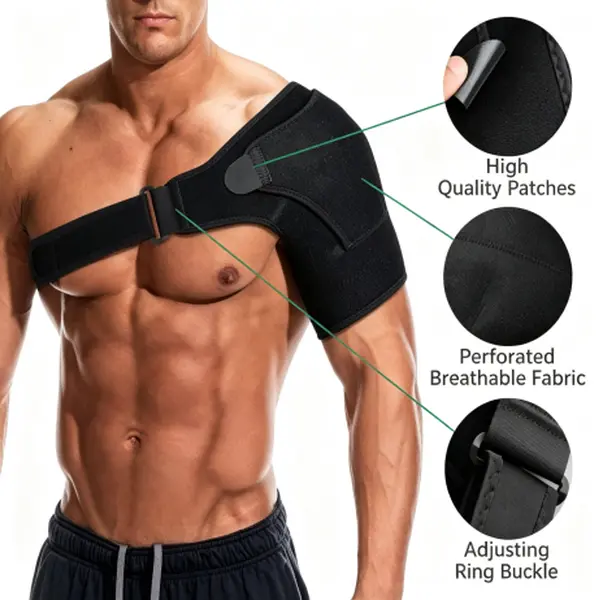 Adjustable Shoulder Brace With Fastening Straps,Breathable Elastic Material,Slim Undergarment Wear Design,Shock Absorption,For Daily,Fitness,Outdoor Use