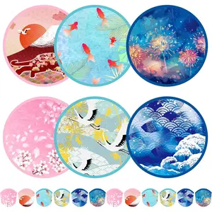 Mototo Foldable Flying Disc Fans, 36PCS Japanese Foldable Disc Fan 8 Inch Pop up Round Collapsible Hand Fan Bulk with Pouch for Women Purse Travel Beach Game Wedding Party Favor Decoration, 6 Style