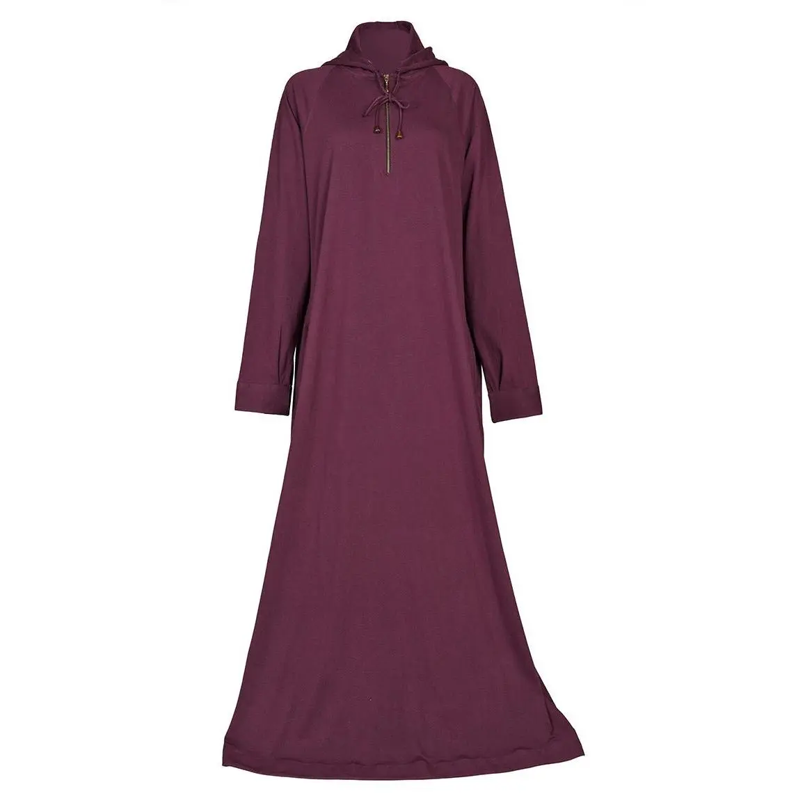 Women's Jersey Maroon Hooded Abaya With Pockets
