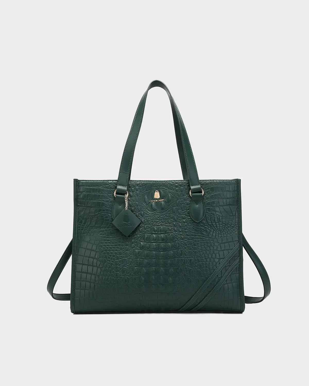 Tote&Carry Women's Emerald Green Statement Tote Bag, Chic PU Leather Carry All Tote, Lightweight Daily Commuter Bag, Chic Bag