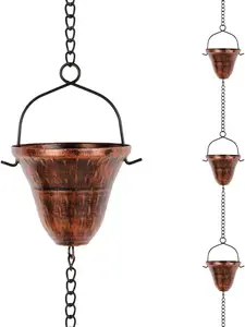 Decorative Copper Bell Rain ChainCopper Rain Chains for Outside, 10.43FT with 12 Cups Rain Catcher Chains for Downspout Gutters, Eaves Drainage