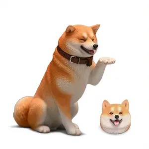 JXK Invitational Shiba Inu Figurine, Thread and Round Eyes, Two Heads, Interchangeable, Delicate Detail for Shiba Inu Lovers