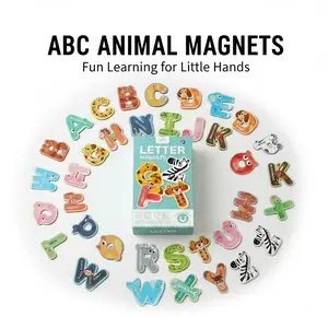 26pcs Chunky Animal Alphabet Magnets - Large Uppercase EVA Foam Letters - Cute Zoo Theme ABC Learning Set for Whiteboard