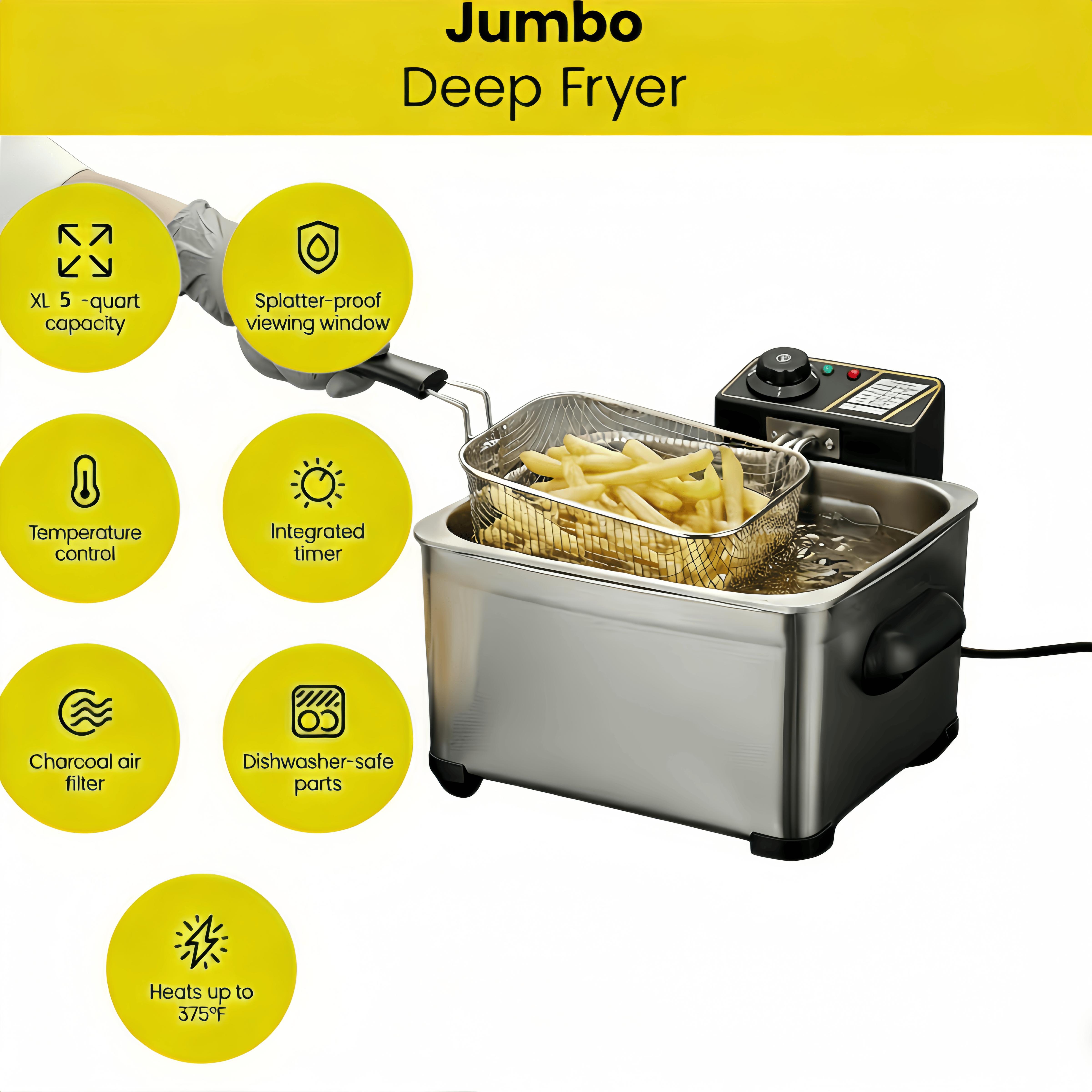 5 Liter/21 Cup Stainless Steel 1400 Watt Electric Fryer withRemovable Triple Plate Fryer, 5.3 Quart, Silver, Oil-Repellent Filter Cover, Easy to Clean, Ideal  FriedChicken, Fish, Chips and Donuts, Ideal Gift  HomeCookers griddle for home