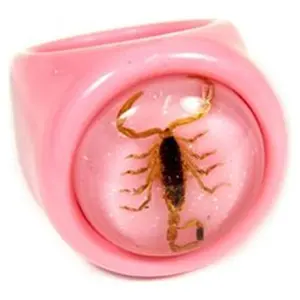 Ed Speldy East  Gold Scorpion Pink Ring with Pink Background - Size 6