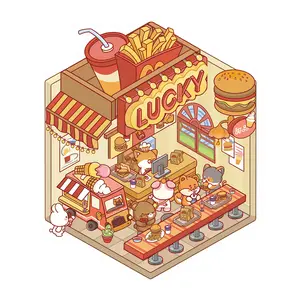 Cute 3D miniature house scene stickers for creative stacking and collage DIY stress-relief journal stickers