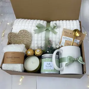 Hygge Gift Box for Women with Blanket, Linen Mist, Cozy Socks + More