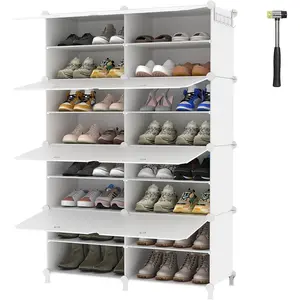 Shoe Rack, 8 Tier Shoe Storage Cabinet with Door, 32 Pair Shoe Organizer Shelves for Closet Hallway Bedroom Entryway, White