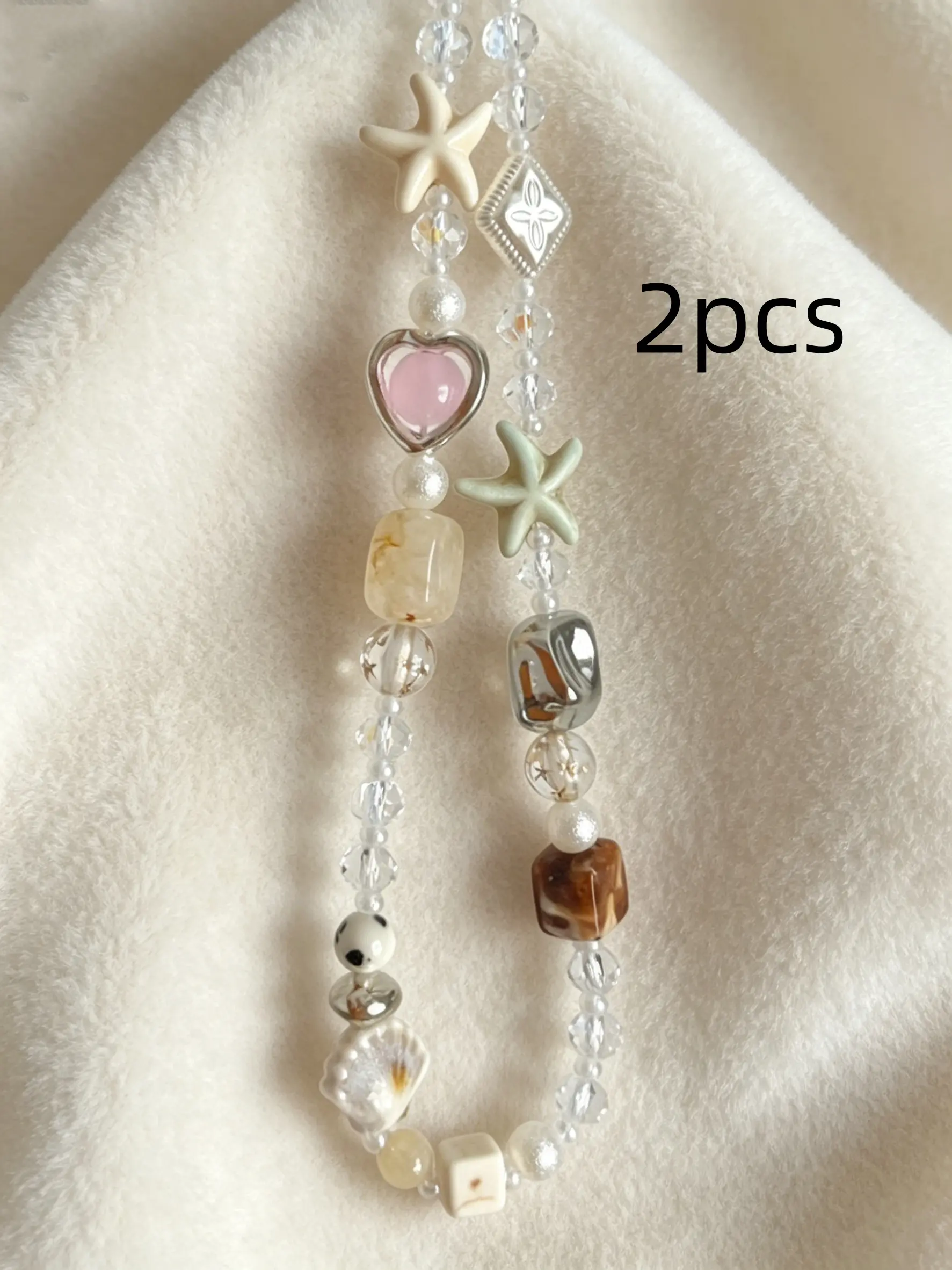 2pcs Cute Starfish & Shell Design Phone Chain, Handmade DIY Beaded Phone Lanyard, Phone Sling, Phone Strap, Phone Charm for Women & Girls, Fashion Phone Accessories, Phone Decoration for Daily Use, Cell Phone Lanyard