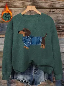 Cute Dachshund Print Women's Fitted Sweater, Playful and Comfortable for Fall & Winter, Perfect for Casual Daily Wear