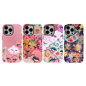 Heart-shaped eye pattern Y2K phone case, patchwork aesthetic hard shell, durable double-layer design, compatible with iPhone 17 Pro Max 16 15 14 13 12 11 and Samsung S21 S22 S23 S24 S25. The perfect gift for her.