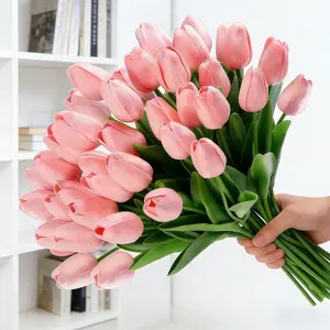 20 pieces of artificial tulip flowers (made of polyurethane) - pink tulips, 13.5 inches in size, Decorative Bouquet. Suitable for Mother's Day, Easter, and spring decorations for home and kitchen.
