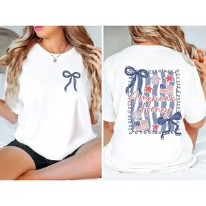 American Honey Coquette Shirt, 4th Of July Patriotic Shirt, American Tee,Independence Day Shirt, Girly Memorial Day Tee, Unisex Short Sleeve Tee