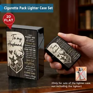 To My Husband Plastic Cigarette Case & Metal Lighter Shell Set, Deer Couple Love Letter Design, Romantic Wedding Anniversary Gift for Men from Wife