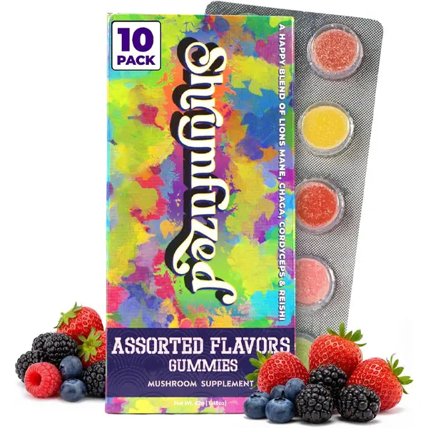 Shrumfuzed Mushroom Gummies, Assorted (10 Count) | Nootropic Mushroom Supplement, Lion's Mane, Reishi, Cordyceps, Chaga