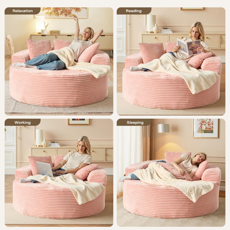 WEAXTY Boneless Circular Couch Round Sofa Chair Plush Corduroy Sponge Sofa Chaise Lounge Oversized Sleeper Round Chairs Bean Bag for Living Room,Lazy Sofa
