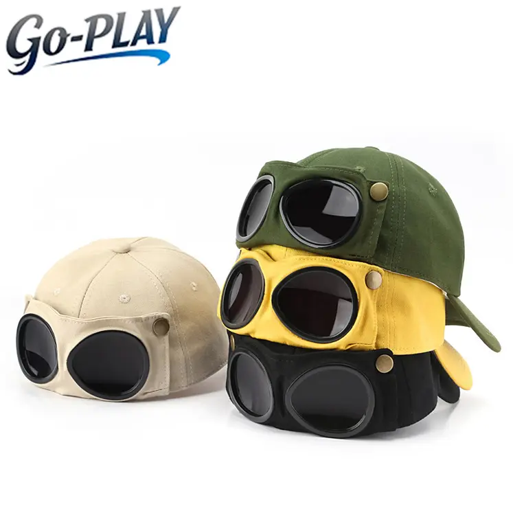 Aviator Goggles Baseball Cap - Y2K Retro Hip Hop Grunge UV Protection Adjustable Short Brim Pilot Hat Unisex for Men Women