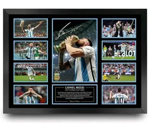 LIONEL MESSI WORLD CUP CHAMPIONS LIMITED EDITION SIGNED & No No Framed MEMORABILIA