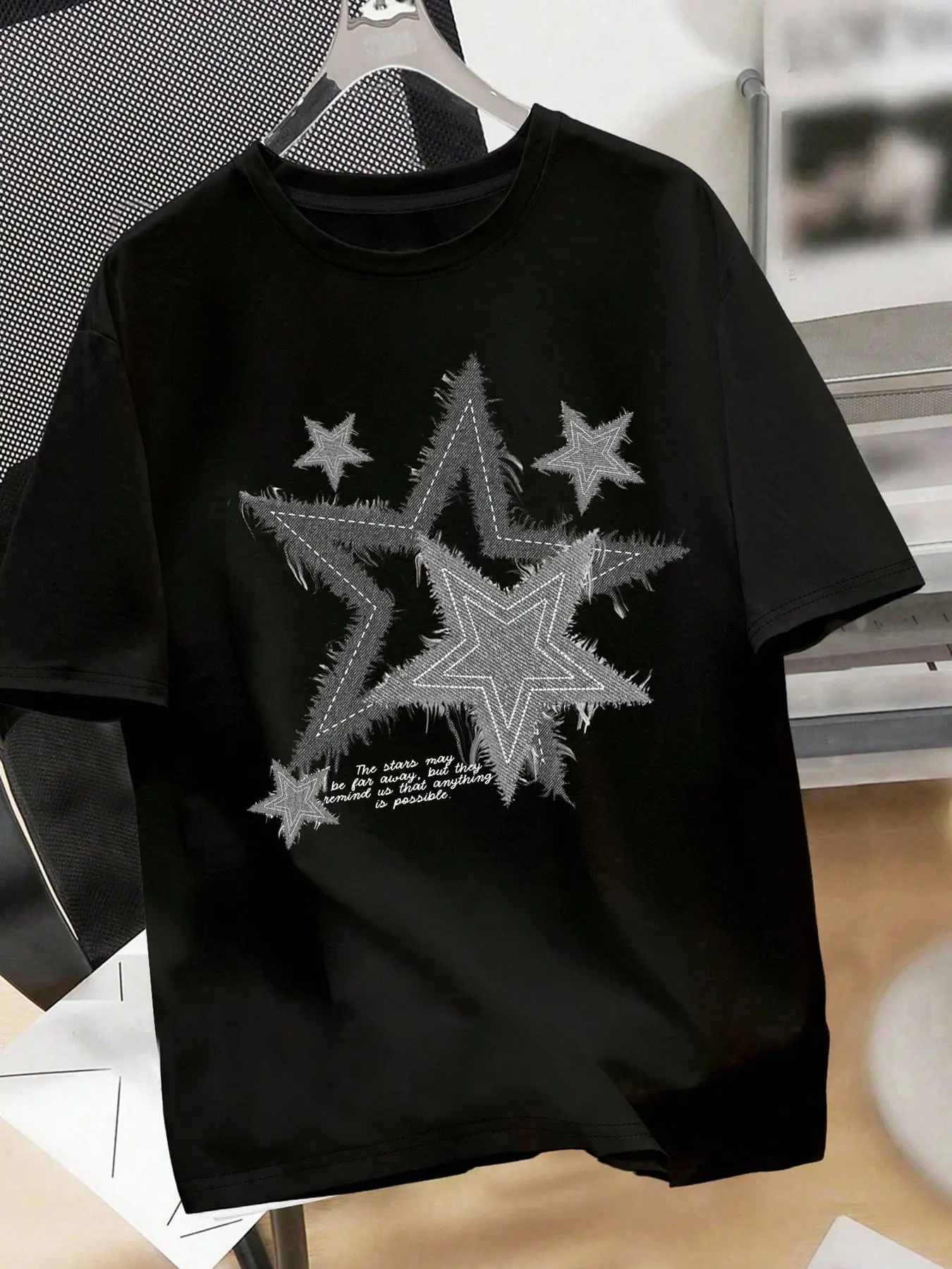 Men's Short Sleeve Round Neck T-Shirt, Fitted, Pentagram Pattern, Geometric Graphic, Street Style, Casual Fashion, Outdoor Sports, Campus Youth, Streetwear