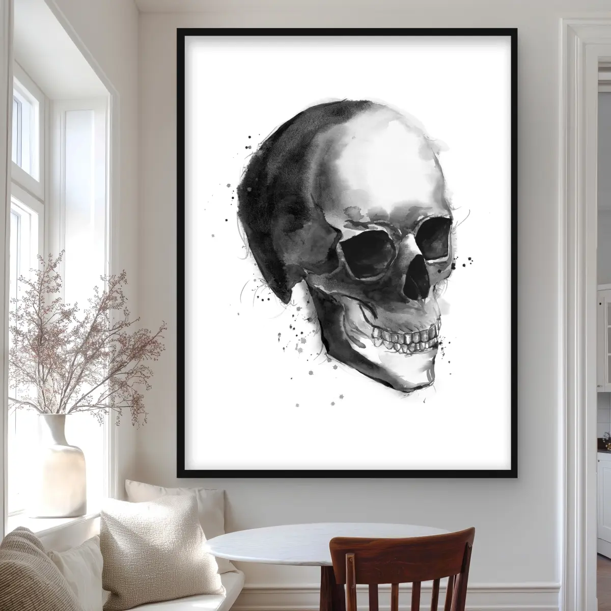 212 MAIN Artistic Dark Aesthetic Framed Matted Black & White Skull Photo Wall Art, 36x48 in., Bold Contrast Prints, Bedroom Home Decoration Supplies