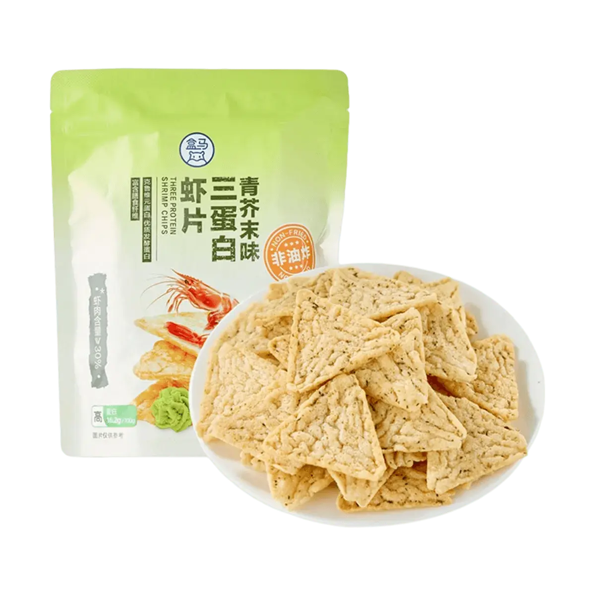 FRESHIPPO Wasabi Flavored Shrimp Chips - High Protein, Real Shrimp Content (≥30%), Healthy Baked Snack, 108g