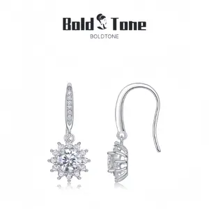 Sunflower Inspired Sterling Silver Dangle Earrings with 0.5 Carat Round Cut Moissanite