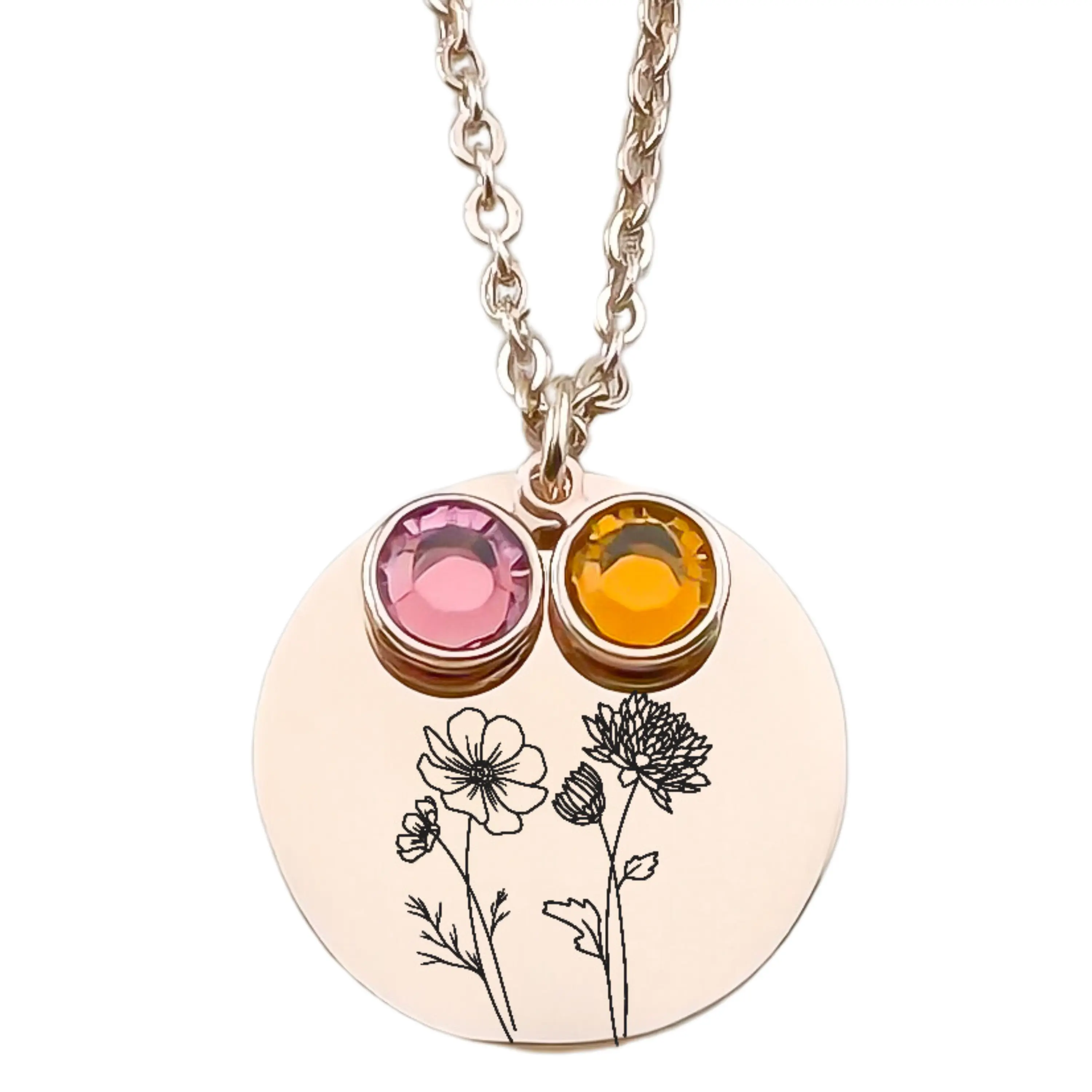 Personalized Birth Flower & Birthstone Necklace
