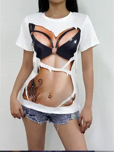 Women's Sexy Tatoo Bikini Print Casual T-shirt-Unique Fashion Design,Lightweight,Short Sleeve,Round Neck-Versatile&Comfortable for All Seasons,Ideal Holiday Gift-XZFBM2871 shirt  exchange
