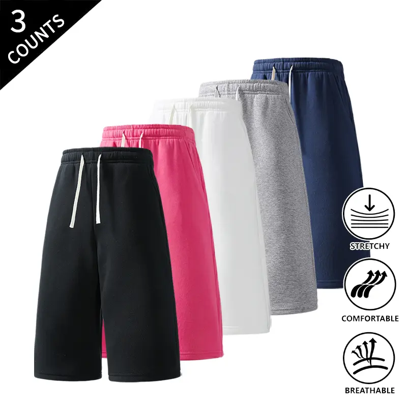 3-Pack Summer Vibes Men's Elastic Waist Capri Pants Solid Casual Lightweight Daily Cropped Pants
