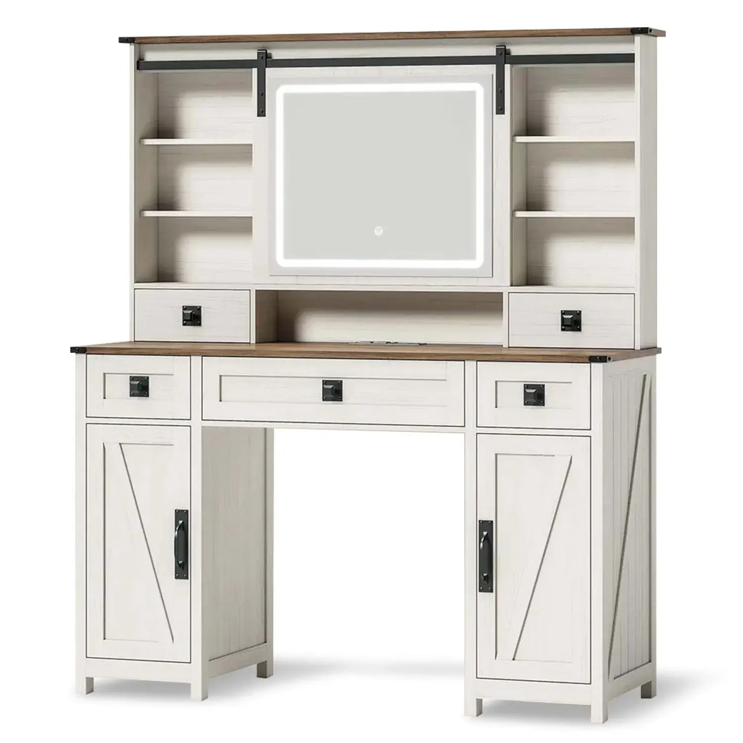 Makeup Vanity with Sliding Mirror LED Lights White