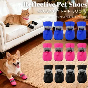 4pcs Non-Slip Dog Boots with Closure and Cushioned Insole - All-Weather, Outdoor Paw Protection for Small Medium Dogs & Cats, Ideal for Rainy Day Outings to Keep Paws Dry - Perfect for Pet Walks, Comfortable Dog Booties