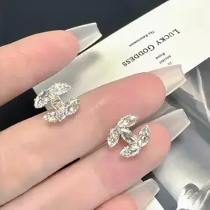 2026 New Fashion Trendy Multi-Stone Earrings, French-Style Personality Zircon Double C Earrings, Light Luxury Shiny Jewelry, Suitable for Dates, Dinner Parties, Party Outfits, Gifts for Friends, Versatile Ins-Style Exquisite Accessories Unisex