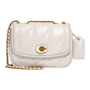 COACH Pillow 24 Quilted Nappa Leather Crossbody Shoulder Bag for Women with Chain Twist Lock, White