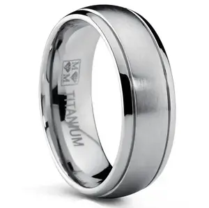 Male Adults' 7 MM High Polish-Matte Finish Titanium Ring with Grooves, Sizes 6-13, Includes Ring Box
