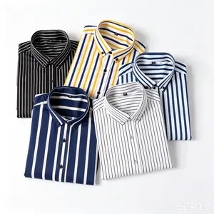 Men's Classic Striped Stretch Oxford Dress Shirt (Single Piece) - Breathable Fabric, Cool Feel, Wrinkle-Resistant, No Ironing Needed, Buttoned Collar - Menswear Garment for Business Casual, Office Wear