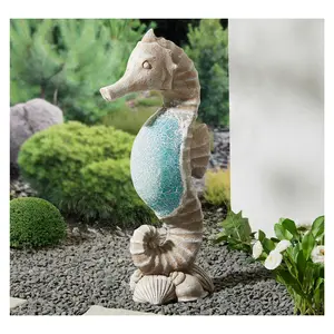 Glitzhome 21" Faux Granite Mosaic Beach SeaHorse Garden Statue